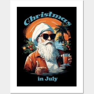 Beachside Santa | "Christmas in July" Festive Portrait T-Shirt Posters and Art